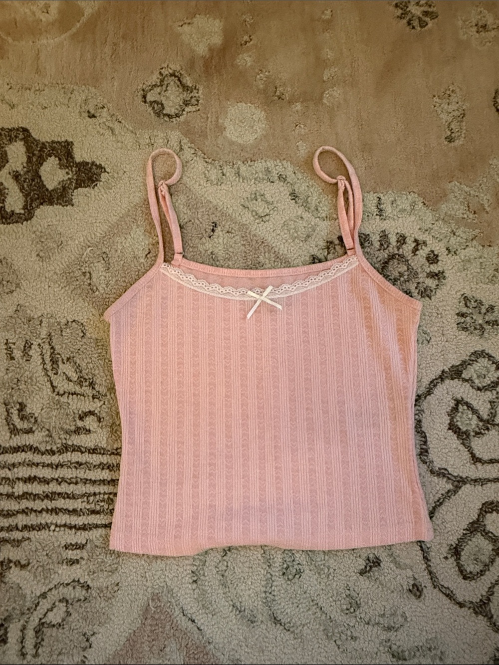 Edikted Light Pink Lace-Trim Ribbed Cami